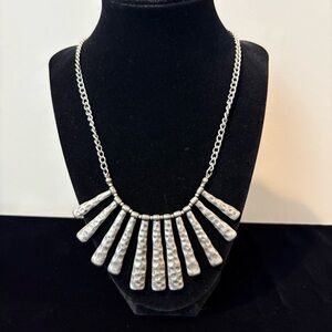Ruby Rd Silvertone Hammered Tribal Style Statement Necklace